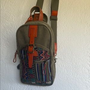 TSD Four Season NWOT Stylish Olive Green and Multicolor Leather Canvas Sling Bag